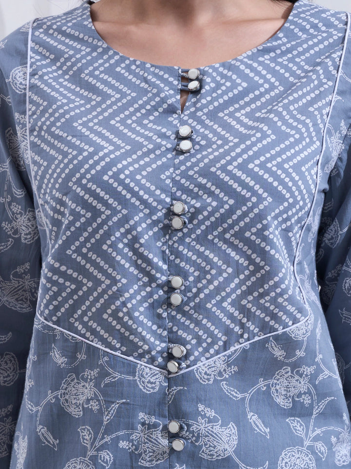 Grey Cotton Kurta Salwar Co-Ord Set