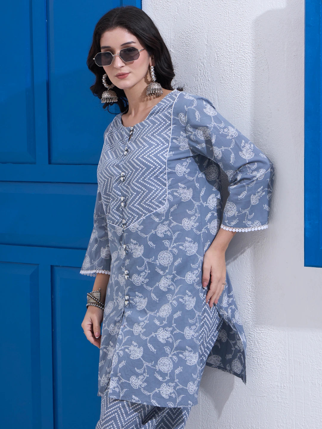 Grey Cotton Kurta Salwar Co-Ord Set