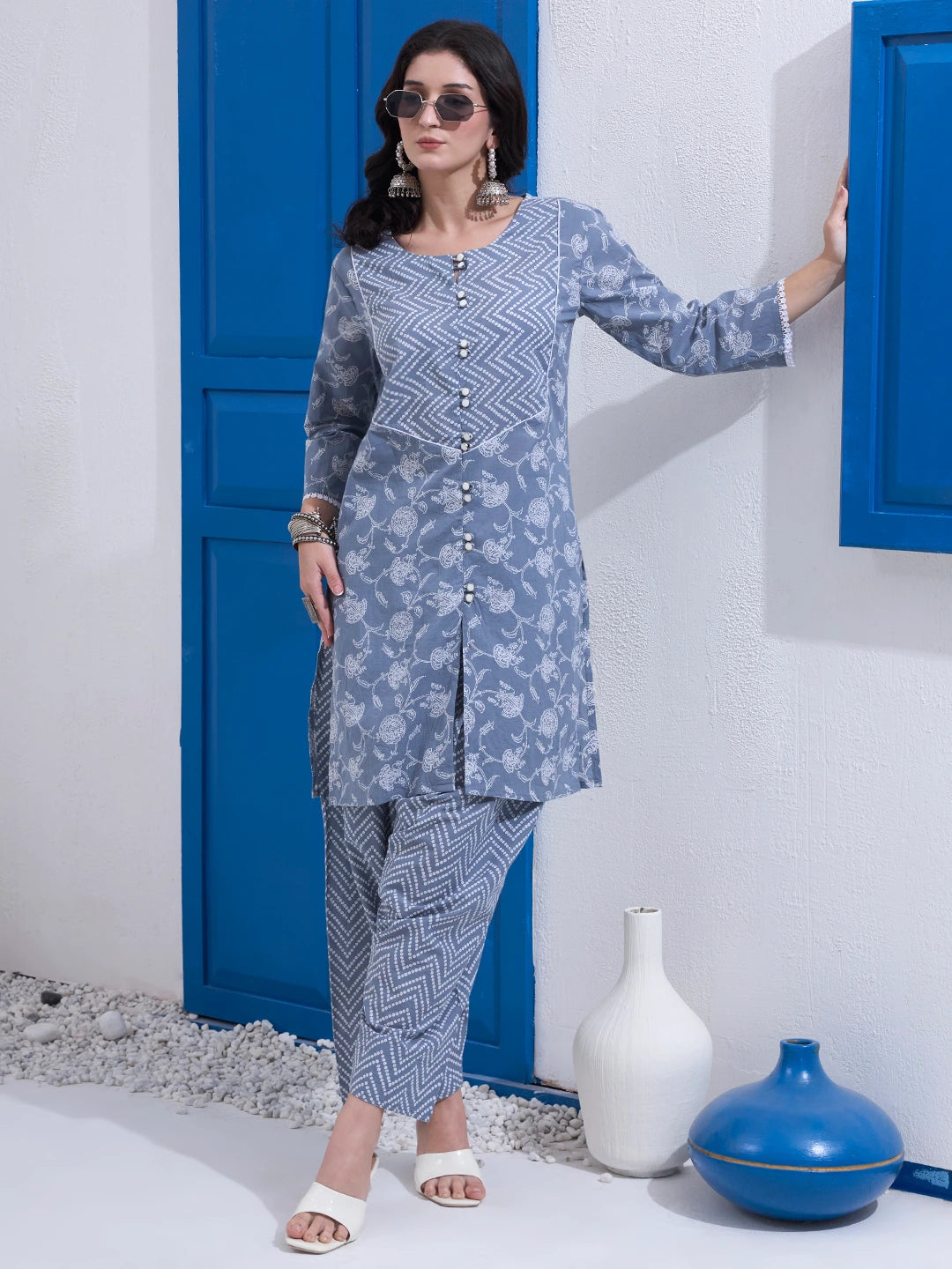 Grey Cotton Kurta Salwar Co-Ord Set