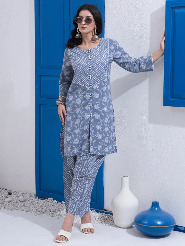 Grey Cotton Kurta Salwar Co-Ord Set