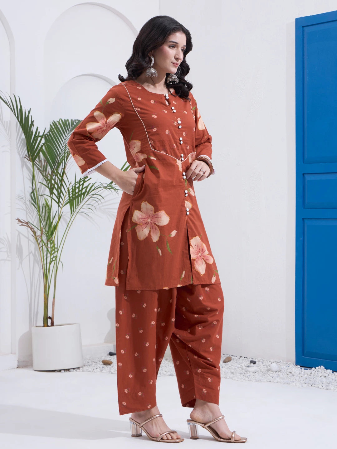 Rust Cotton Kurta Salwar Co-Ord Set