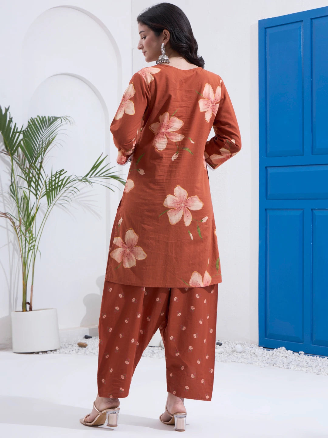 Rust Cotton Kurta Salwar Co-Ord Set