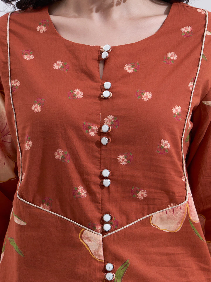 Rust Cotton Kurta Salwar Co-Ord Set