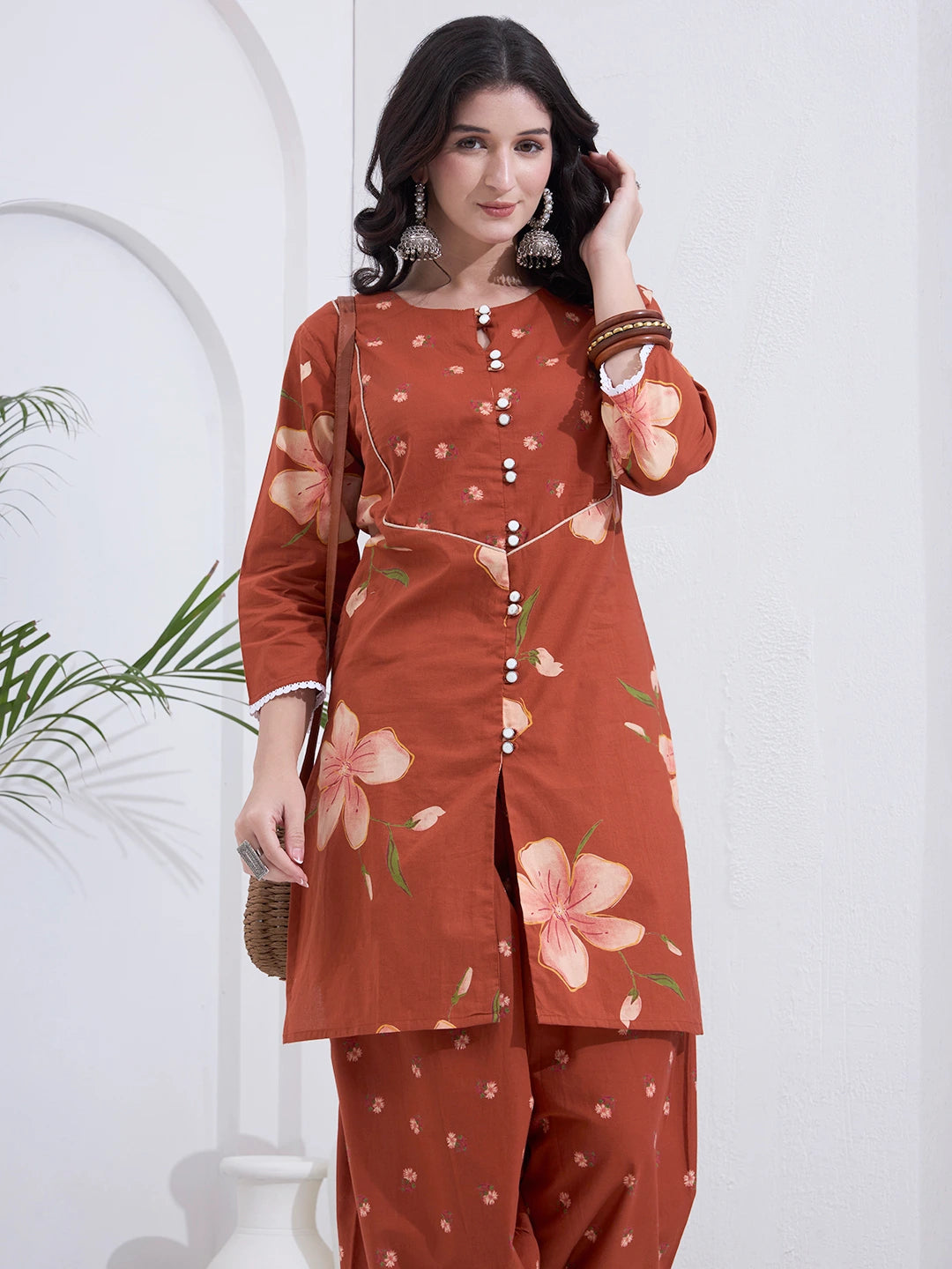 Rust Cotton Kurta Salwar Co-Ord Set