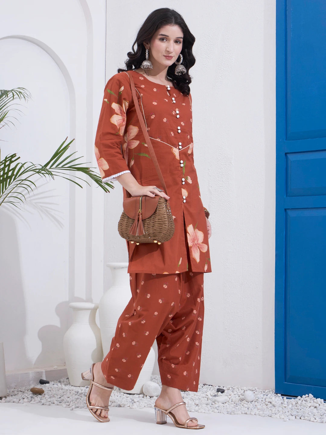 Rust Cotton Kurta Salwar Co-Ord Set