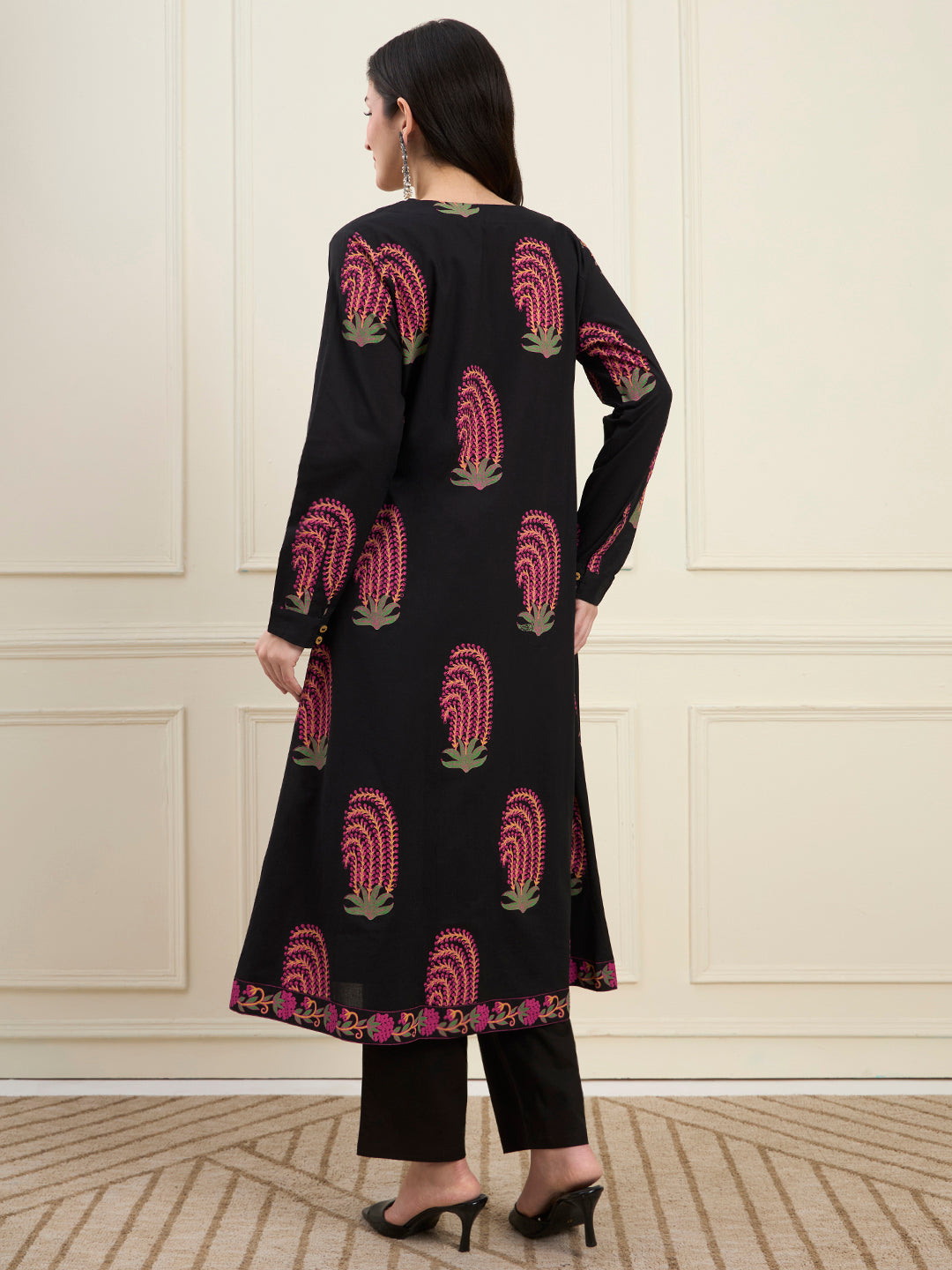 Black Cotton Jacket Kurta Pant Co-Ord Set
