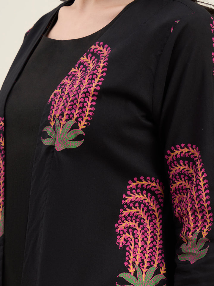 Black Cotton Jacket Kurta Pant Co-Ord Set