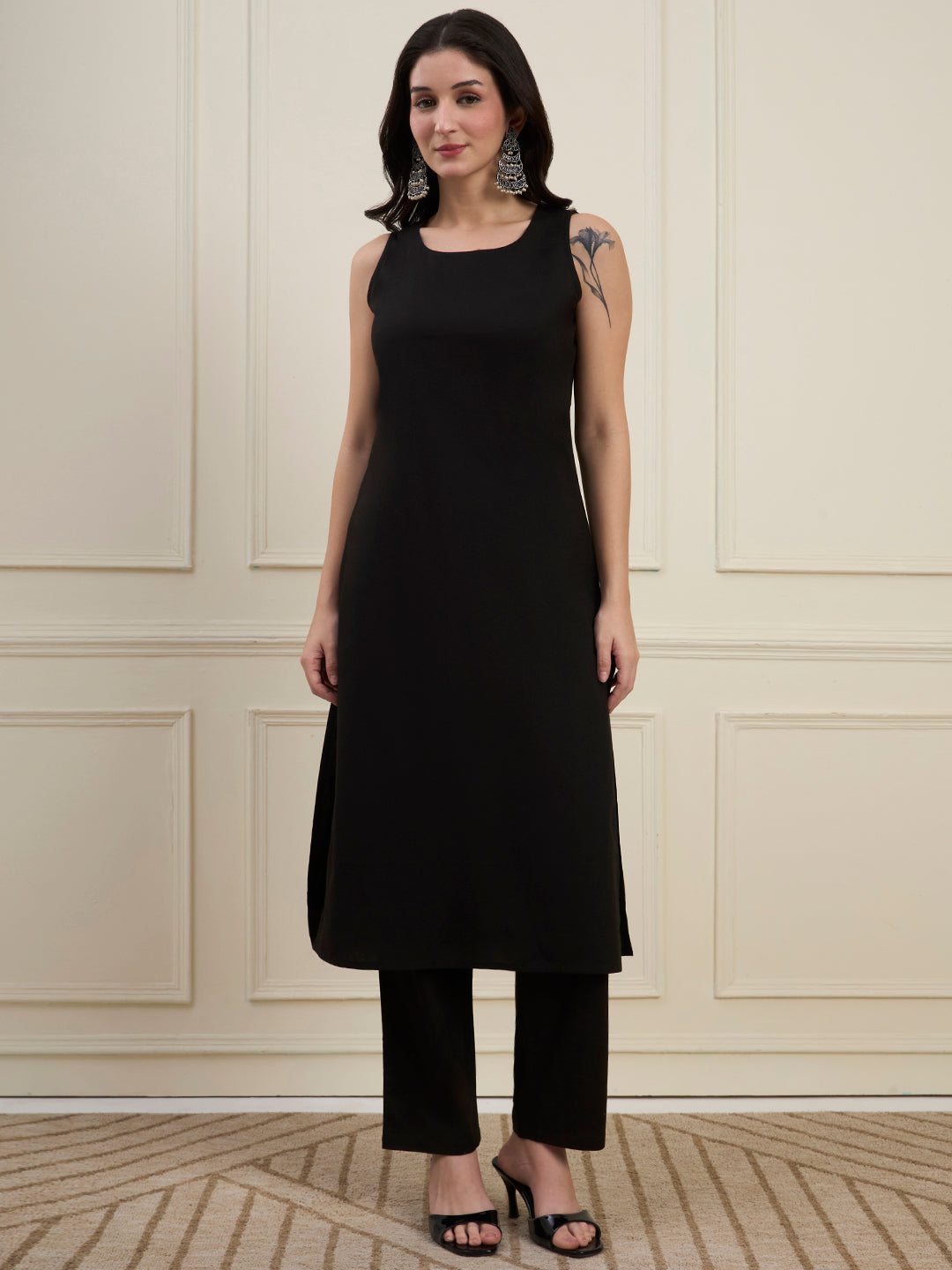 Black Cotton Jacket Kurta Pant Co-Ord Set