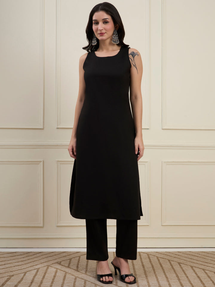 Black Cotton Jacket Kurta Pant Co-Ord Set