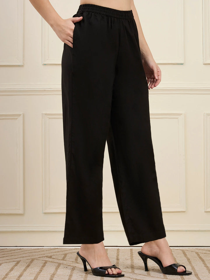Black Cotton Pintuck A Line Style Kurta Pant Dupatta Set