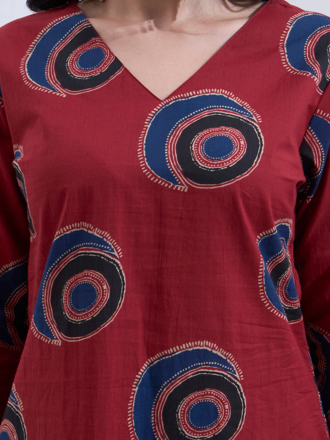 Maroon Cotton Straight Kurta Pant Dupatta Set