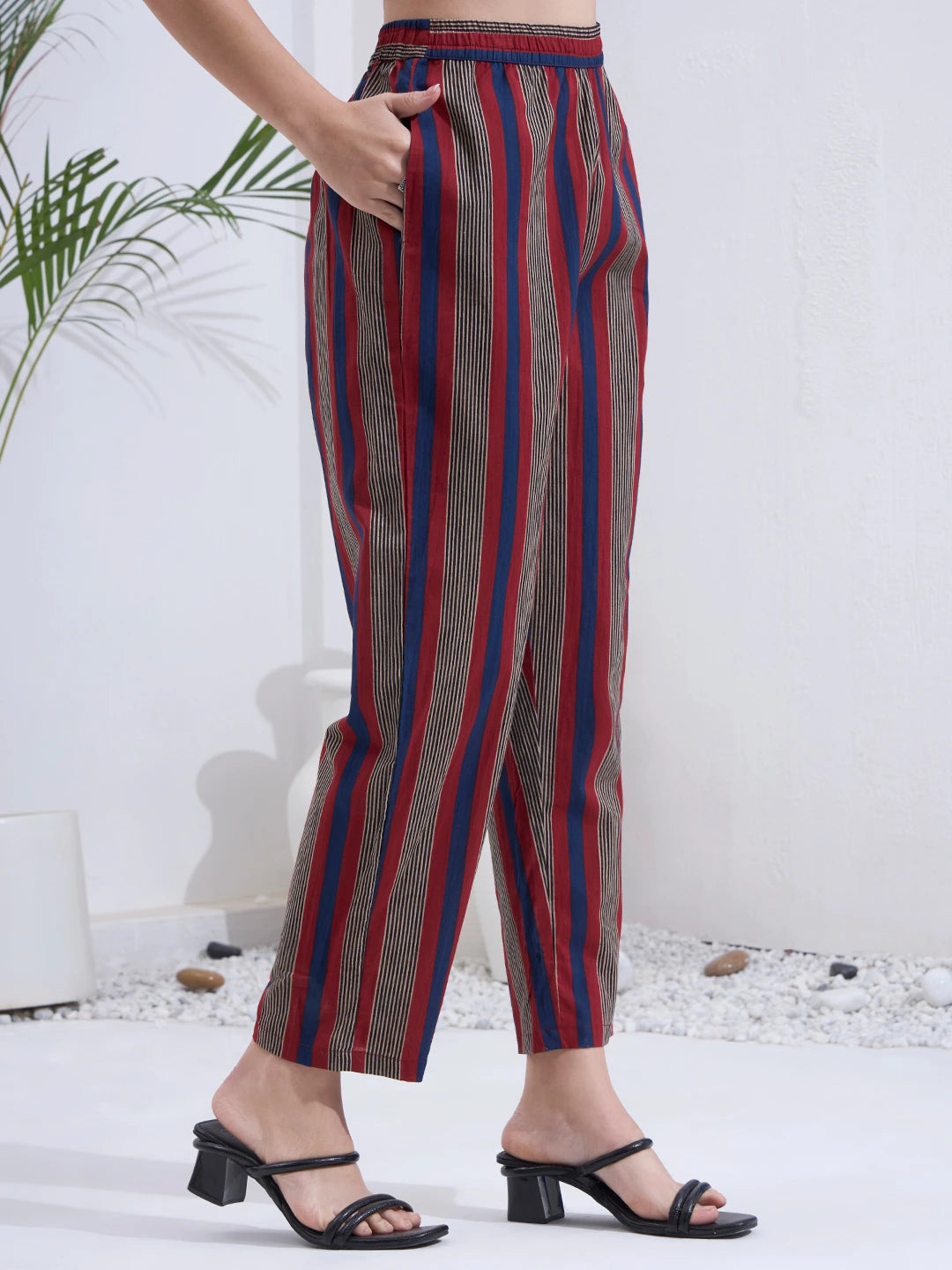 Maroon Cotton Straight Kurta Pant Dupatta Set