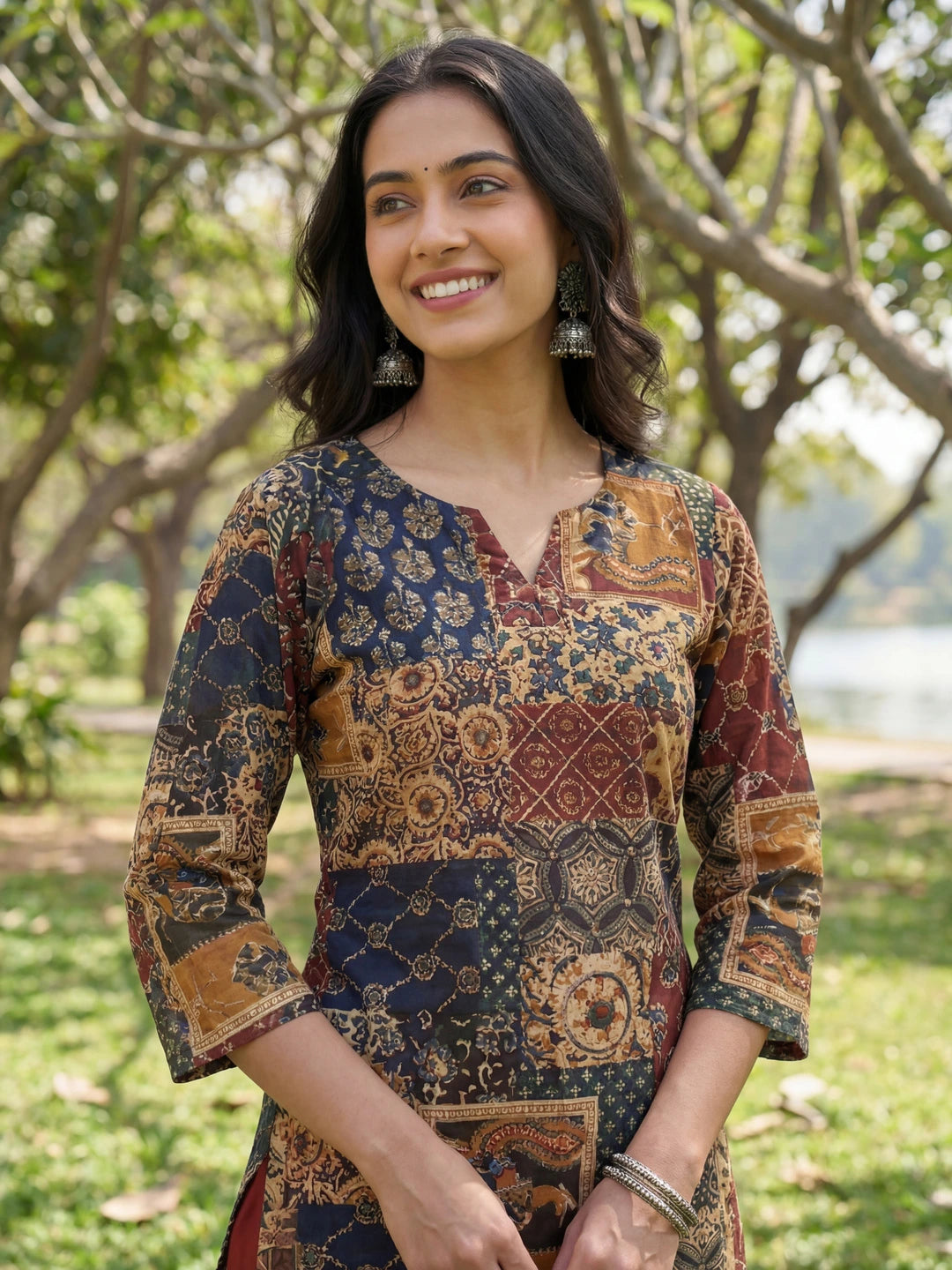 Multi Straight Ethnic Motifs Print Kurta Trouser Dupatta Set