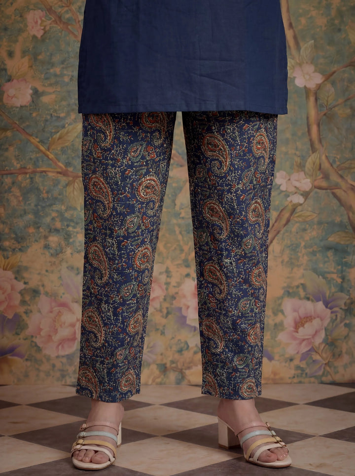 Navy Blue Cotton A Line Patch Work Plus Size Kurta Pant Dupatta Set