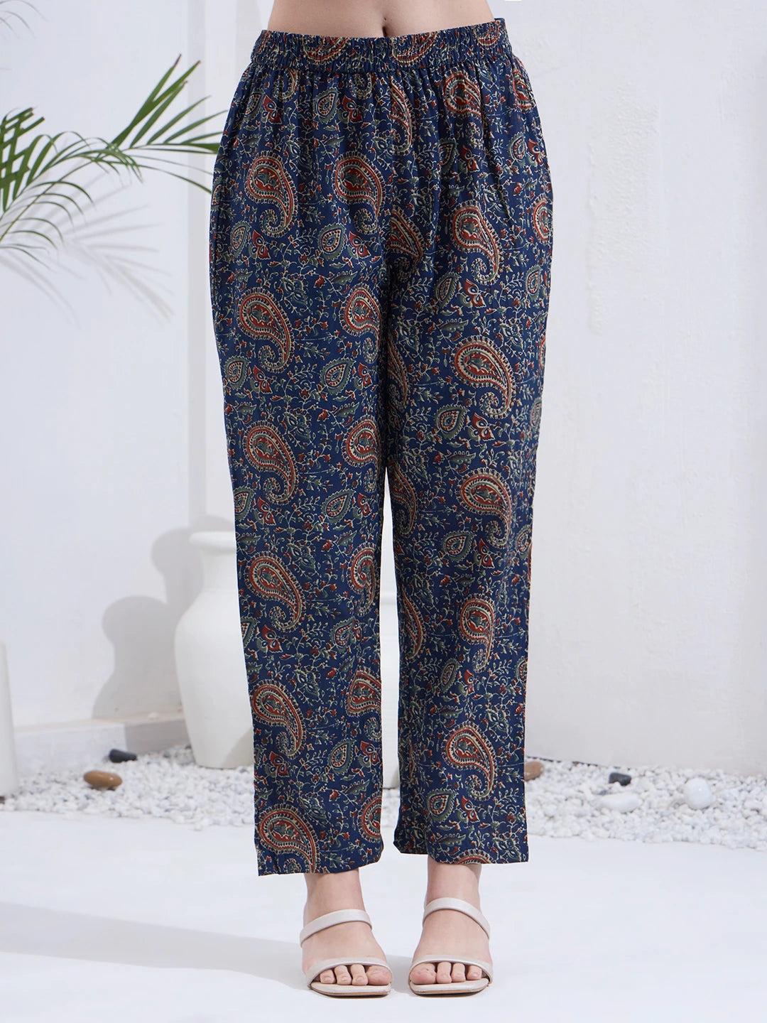 Navy Blue Cotton A Line Patch Work Kurta Pant Dupatta Set