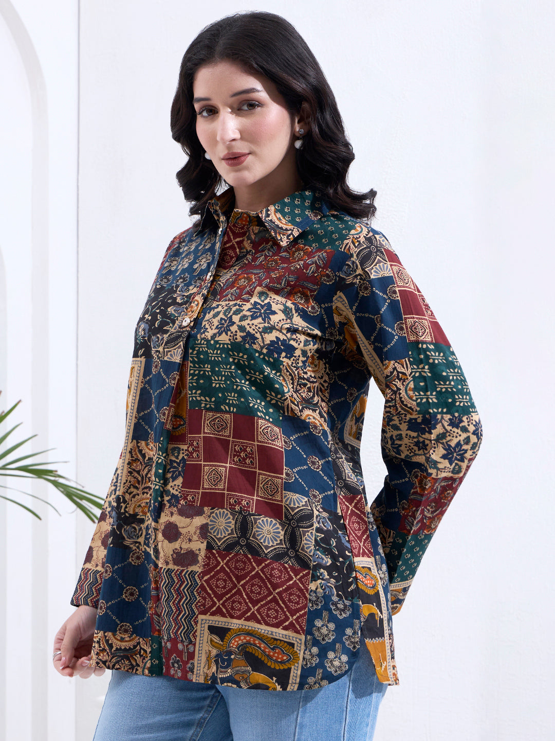 Multicolur Cotton Ethnic Motifs Shirt