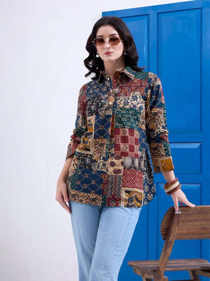 Multicolur Cotton Ethnic Motifs Shirt