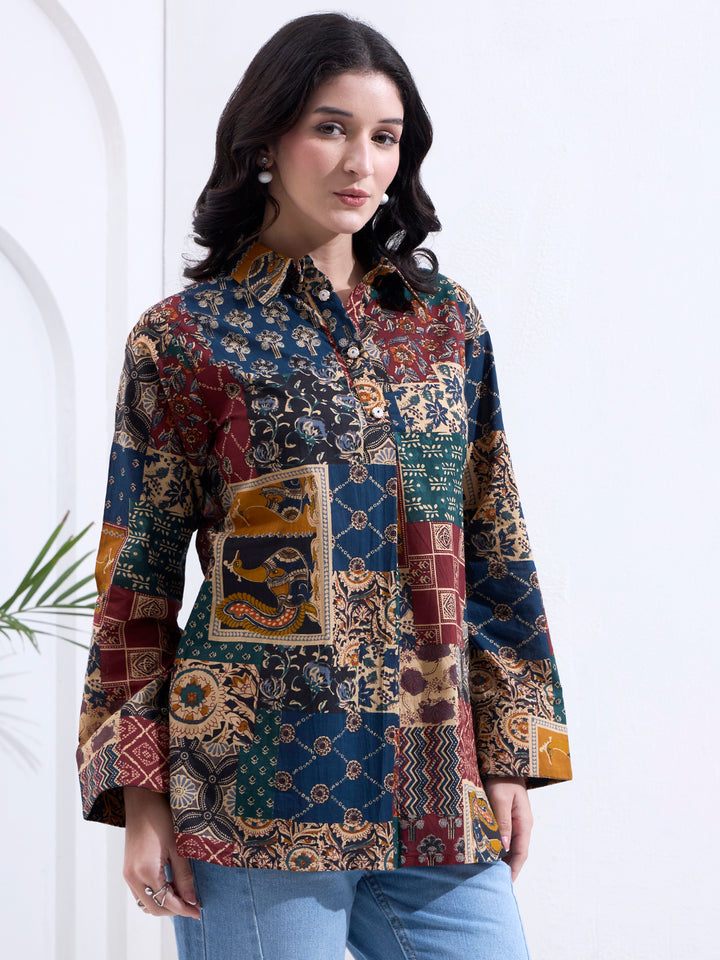 Multicolur Cotton Ethnic Motifs Shirt