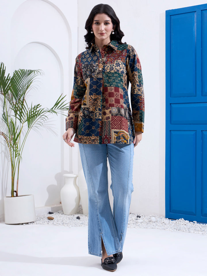 Multicolur Cotton Ethnic Motifs Shirt