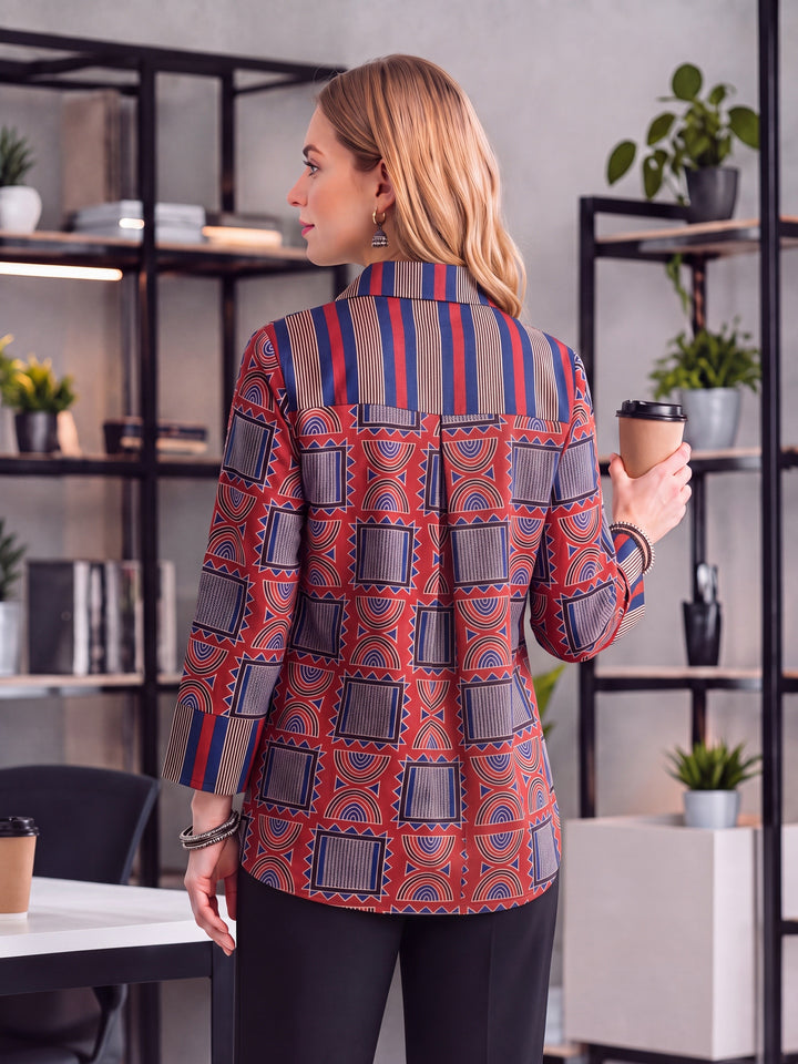 Blue And Maroon Cotton Shirt Top