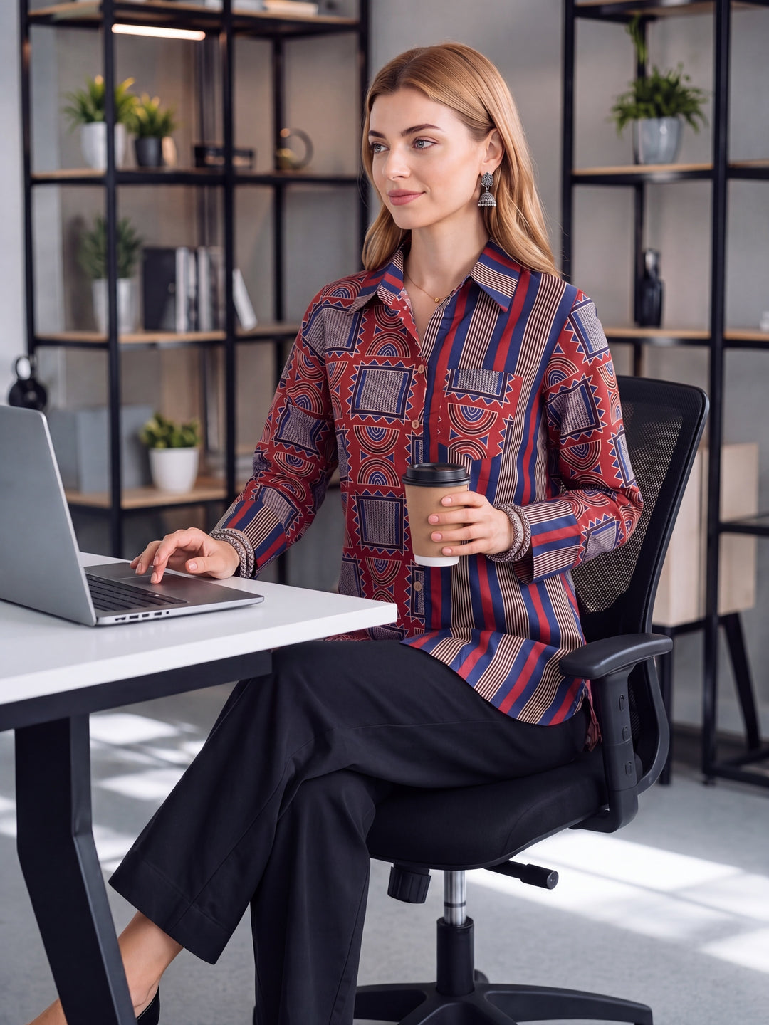 Blue And Maroon Cotton Shirt Top