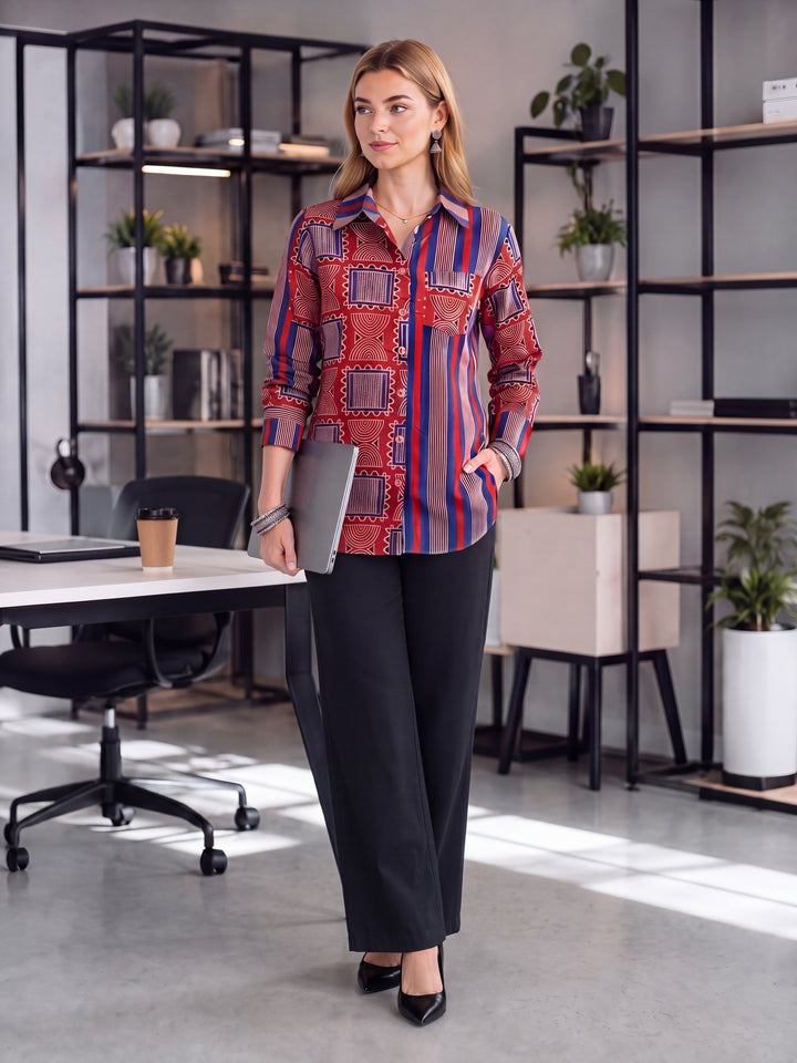 Blue And Maroon Cotton Shirt Top