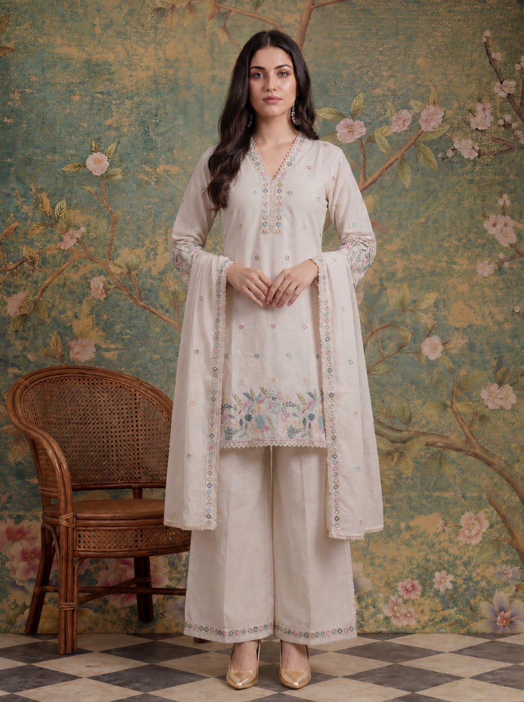 Cream Cotton Thared Work Kurta Pant Dupatta Set Regular price Rs. 5,999.00 Sale price Rs. 2,999.00 Save 50% No reviews
