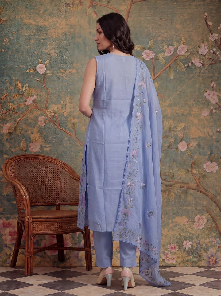 Lavender Mull Chanderi Have A Lining Pleated Kurta Dupatta Pant Set