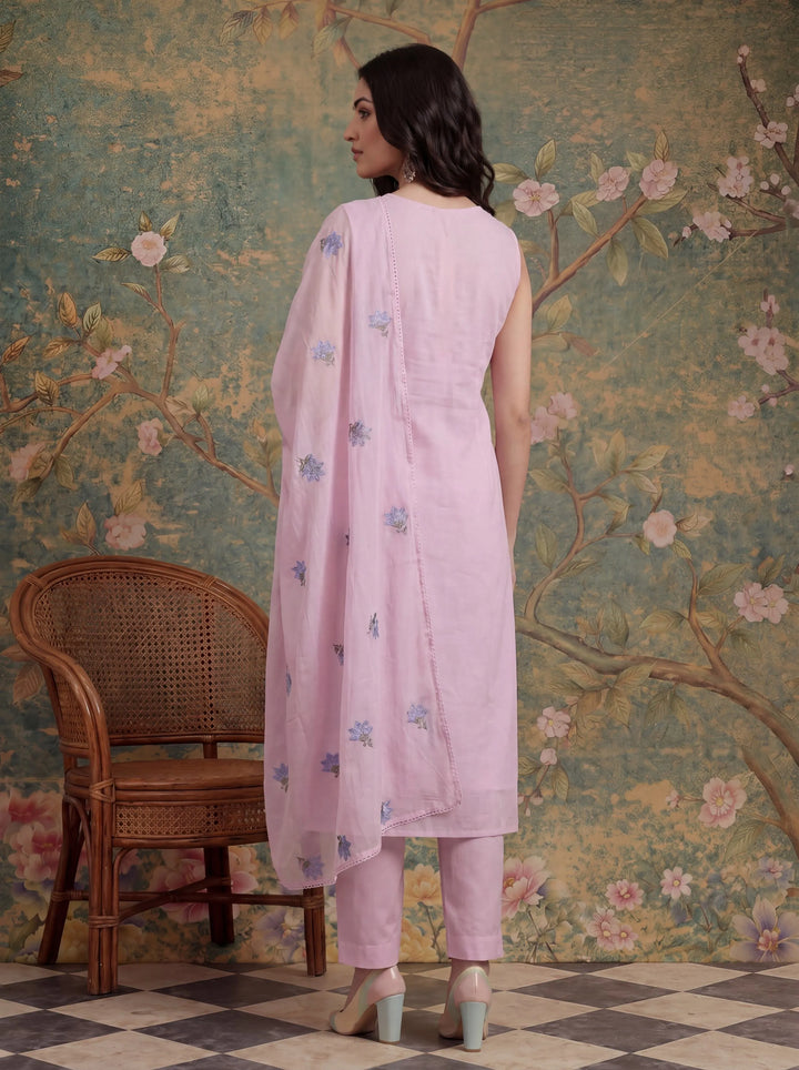 Pink Mull Chanderi Have A Lining Pleated Kurta Dupatta Pant Set