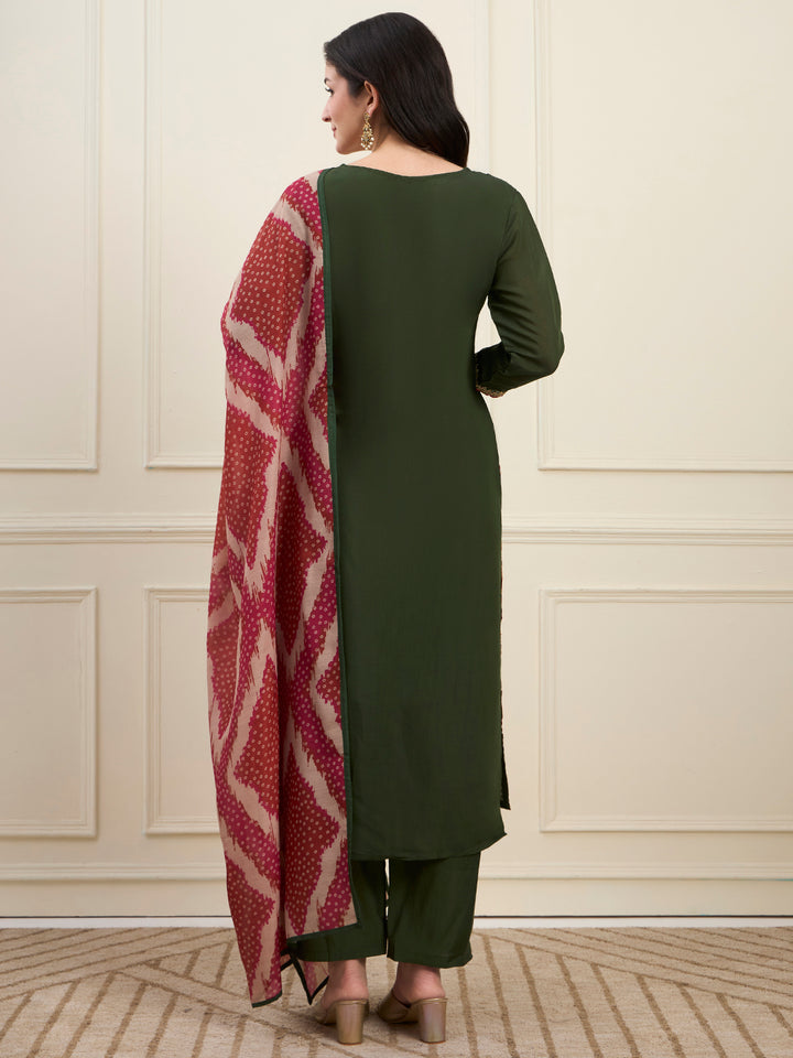 Green Mal Chanderi Lining Kurta Dupatta Pant Set