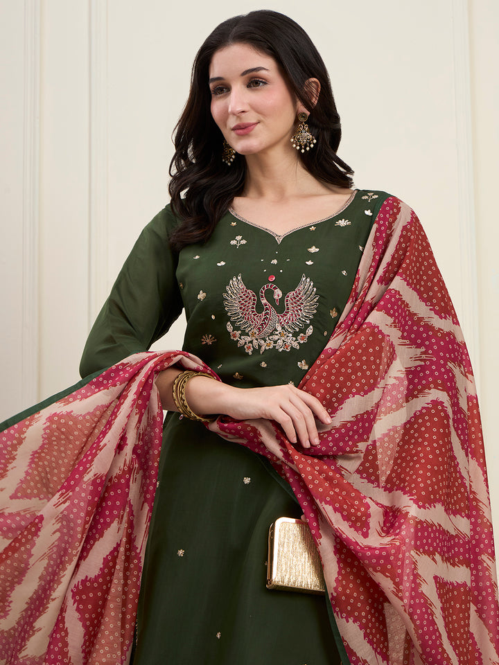 Green Mal Chanderi Lining Kurta Dupatta Pant Set