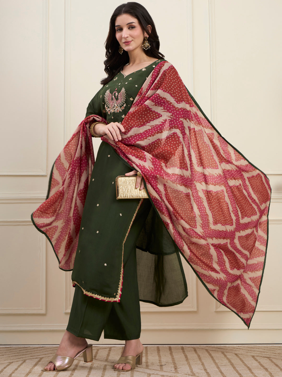 Green Mal Chanderi Lining Kurta Dupatta Pant Set