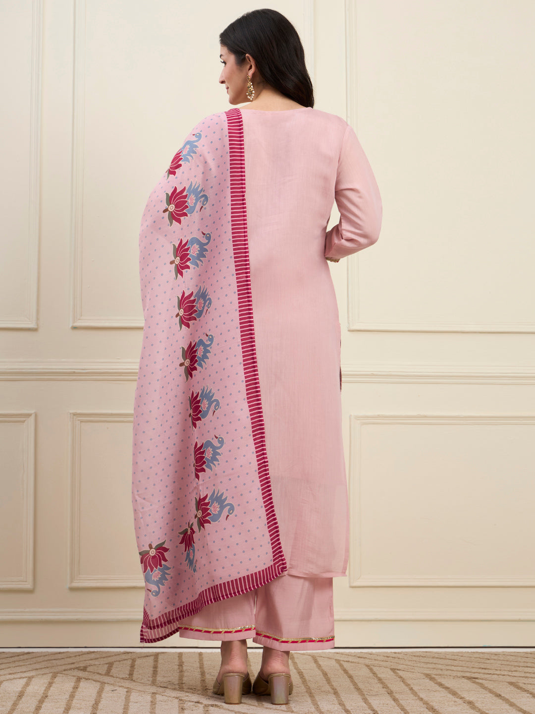 Pink Mal Chanderi Lining Kurta Dupatta Pant Set