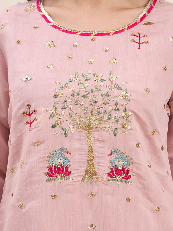 Pink Mal Chanderi Lining Kurta Dupatta Pant Set