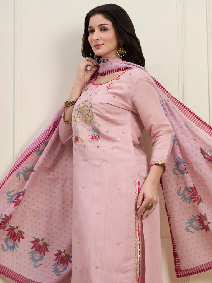 Pink Mal Chanderi Lining Kurta Dupatta Pant Set