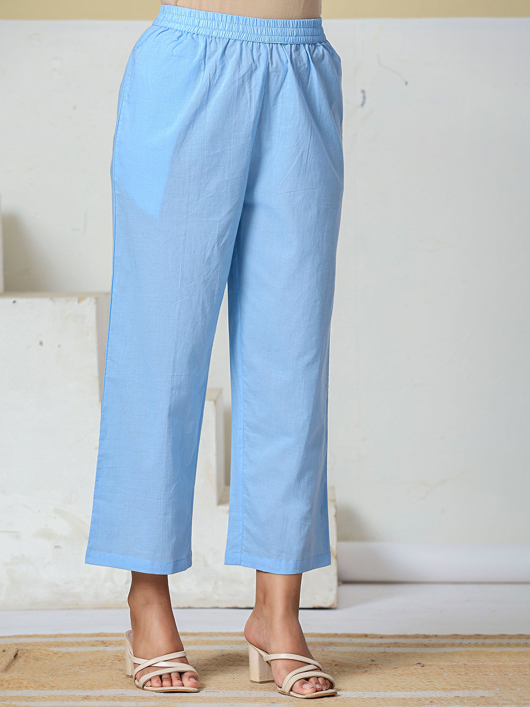Blue Pure Cotton Maternity Kurta Pant With Dupatta Set