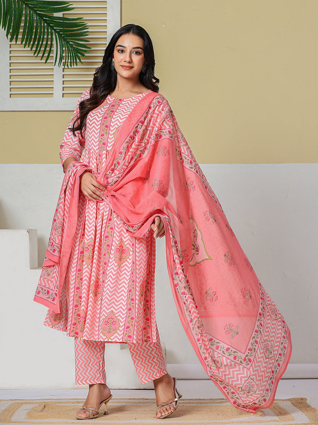 Pink Pure Cotton Maternity Kurta Pant With Dupatta Set