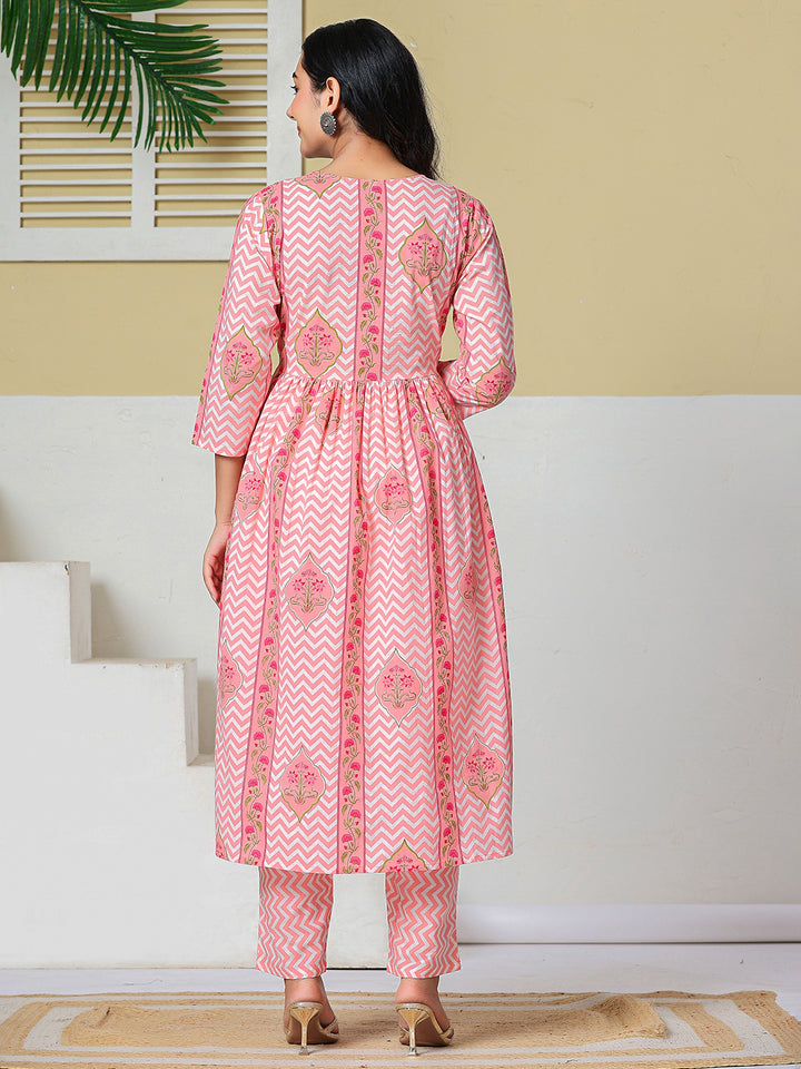 Pink Pure Cotton Maternity Kurta Pant With Dupatta Set