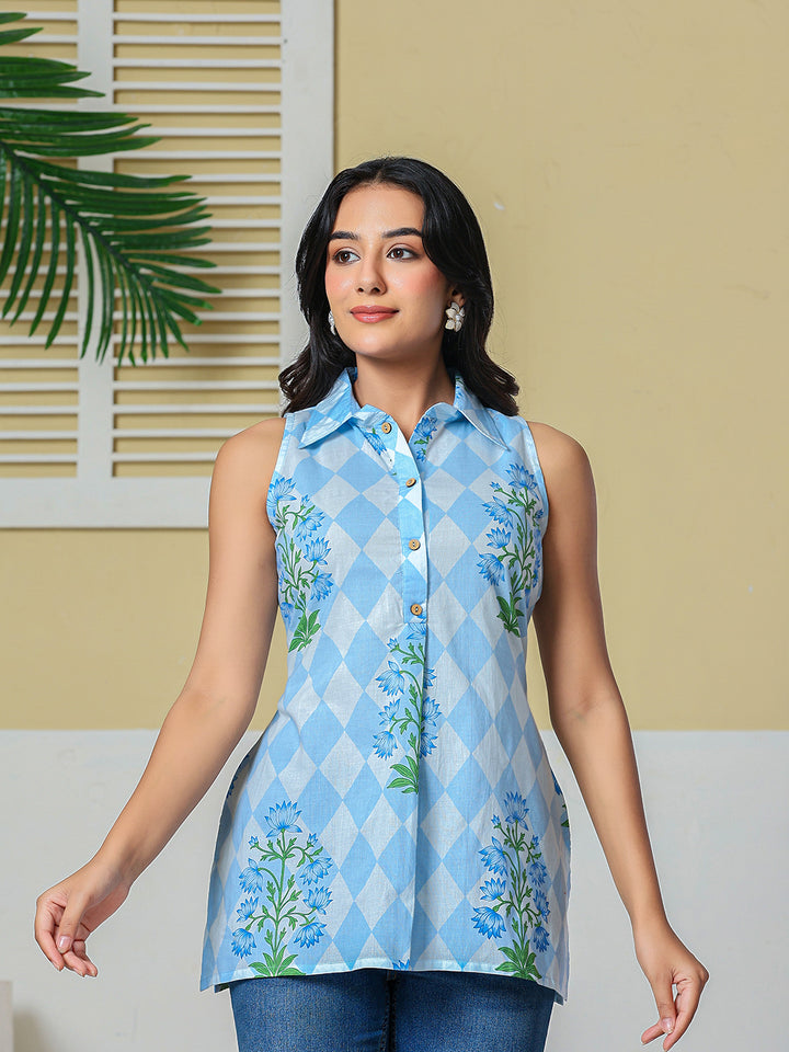 Blue Cotton Shirt Top