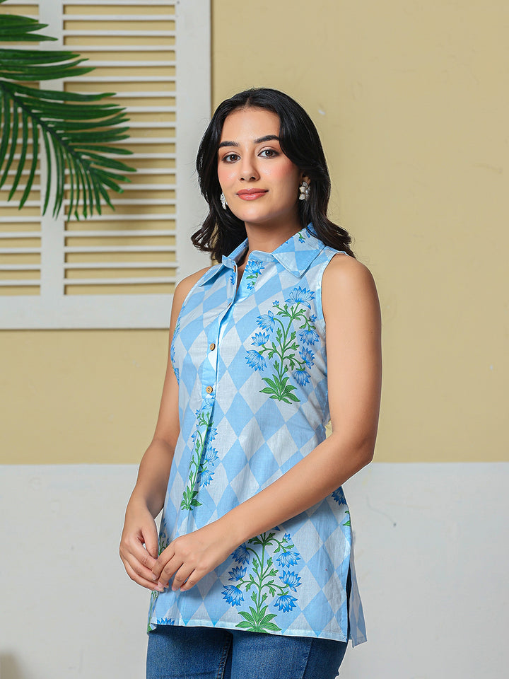 Blue Cotton Shirt Top