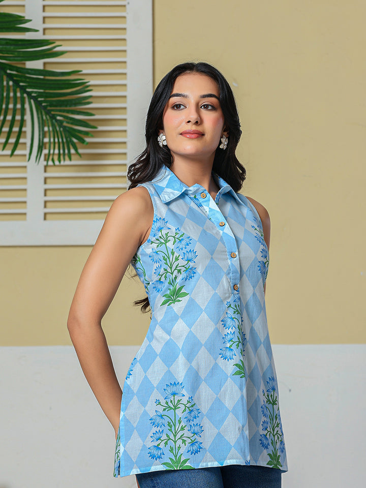 Blue Cotton Shirt Top