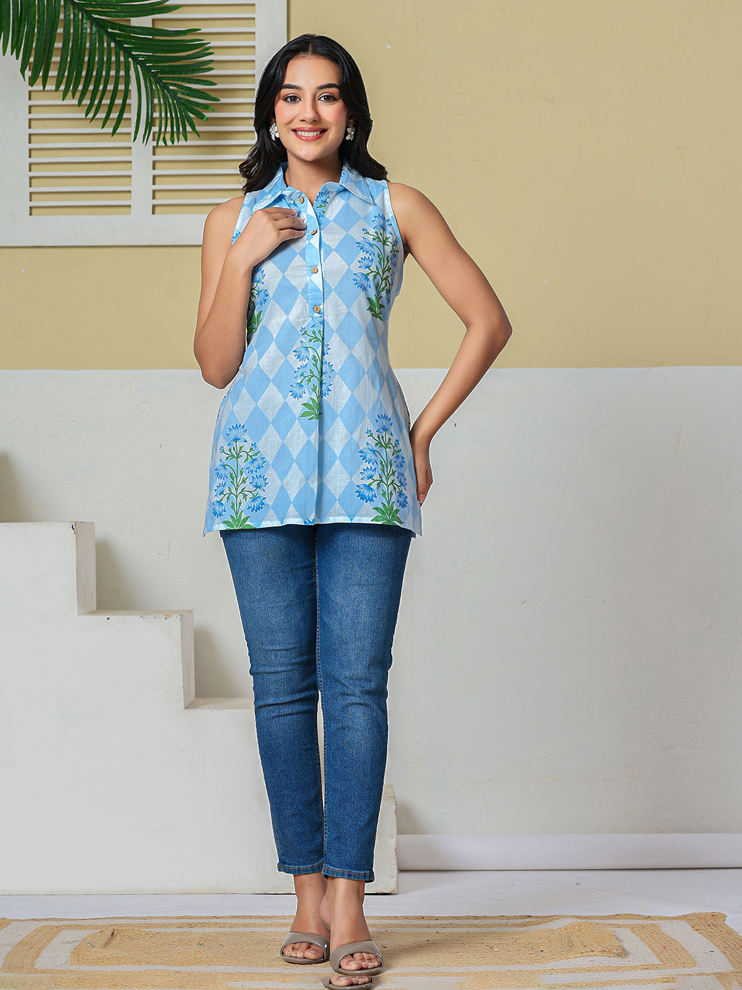 Blue Cotton Shirt Top