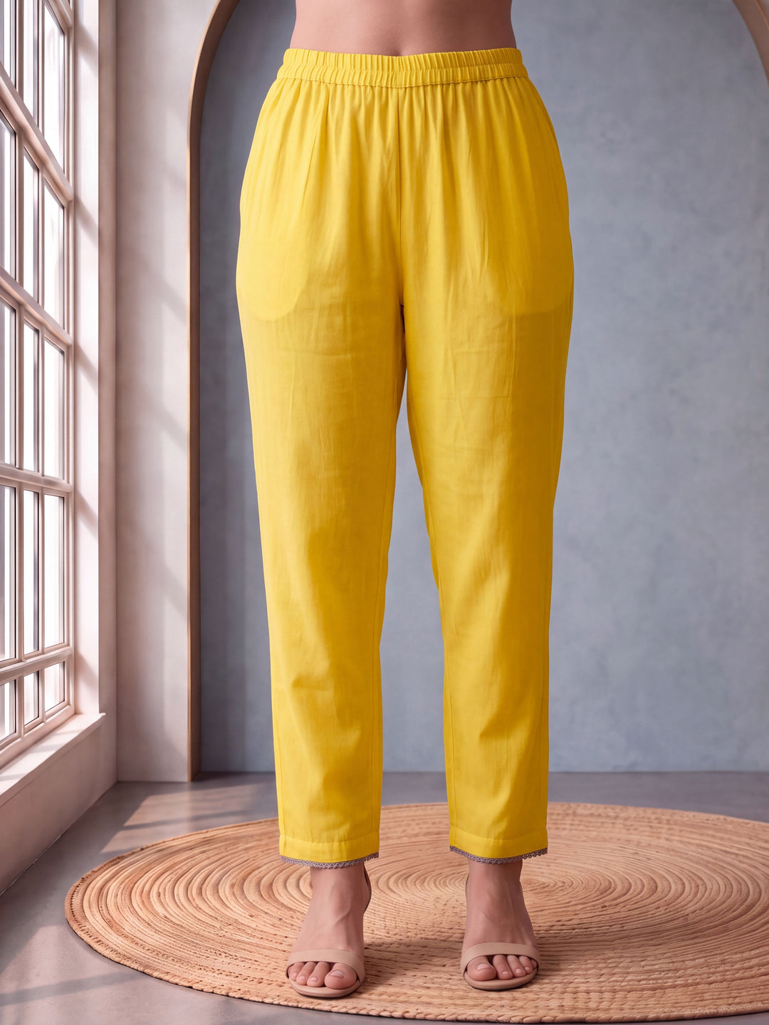 Yellow Cotton Straight Plus Size Kurta Pant Dupatta Set