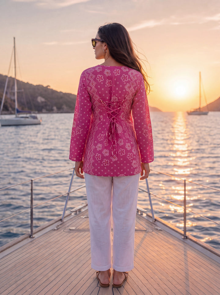 Pink Mul Chanderi Style Short Kurti
