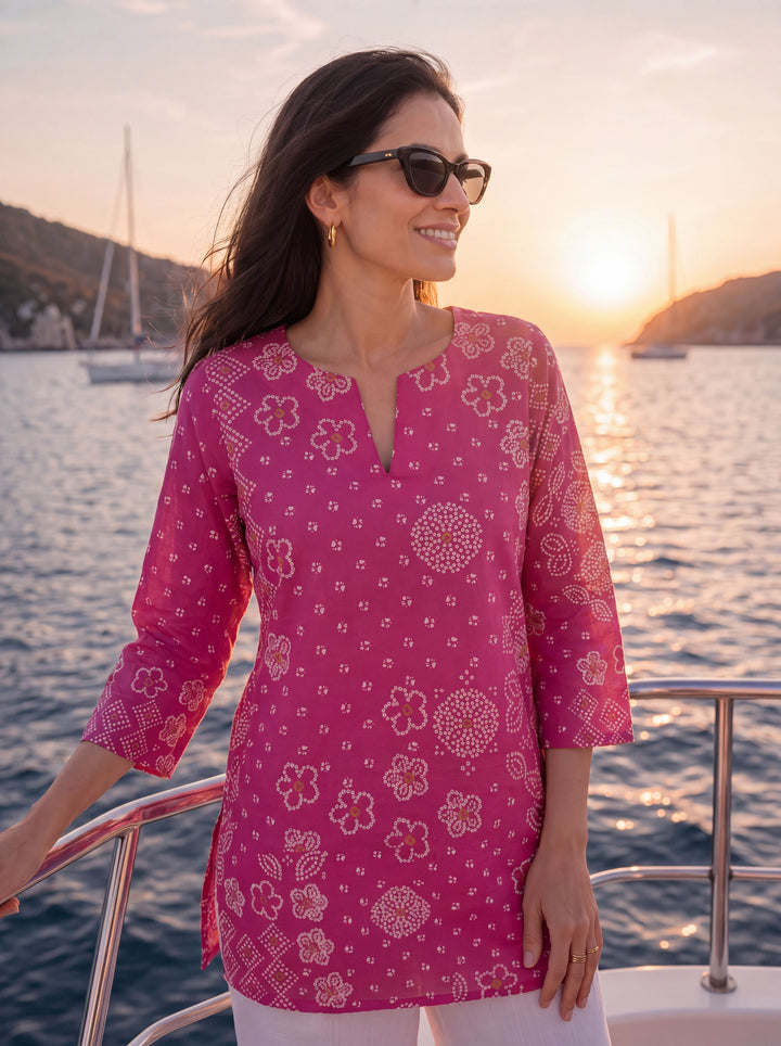 Pink Mul Chanderi Style Short Kurti