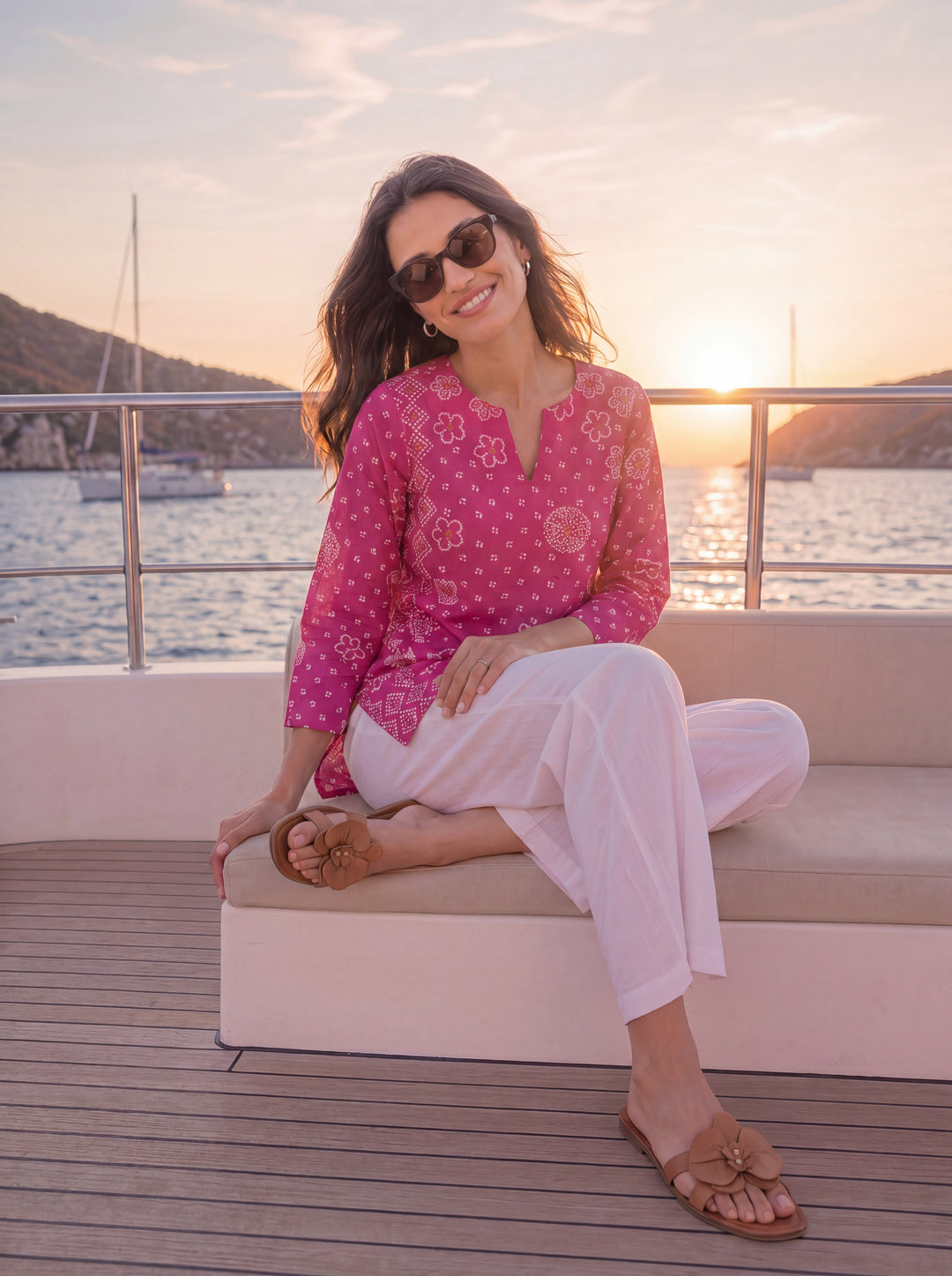 Pink Mul Chanderi Style Short Kurti