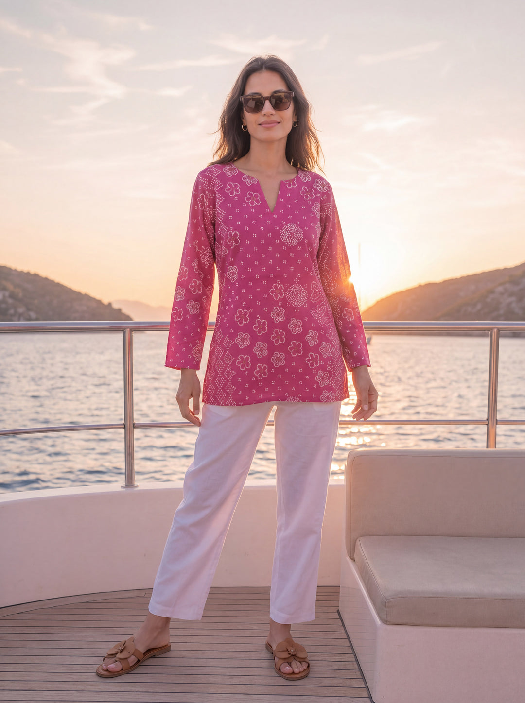Pink Mul Chanderi Style Short Kurti