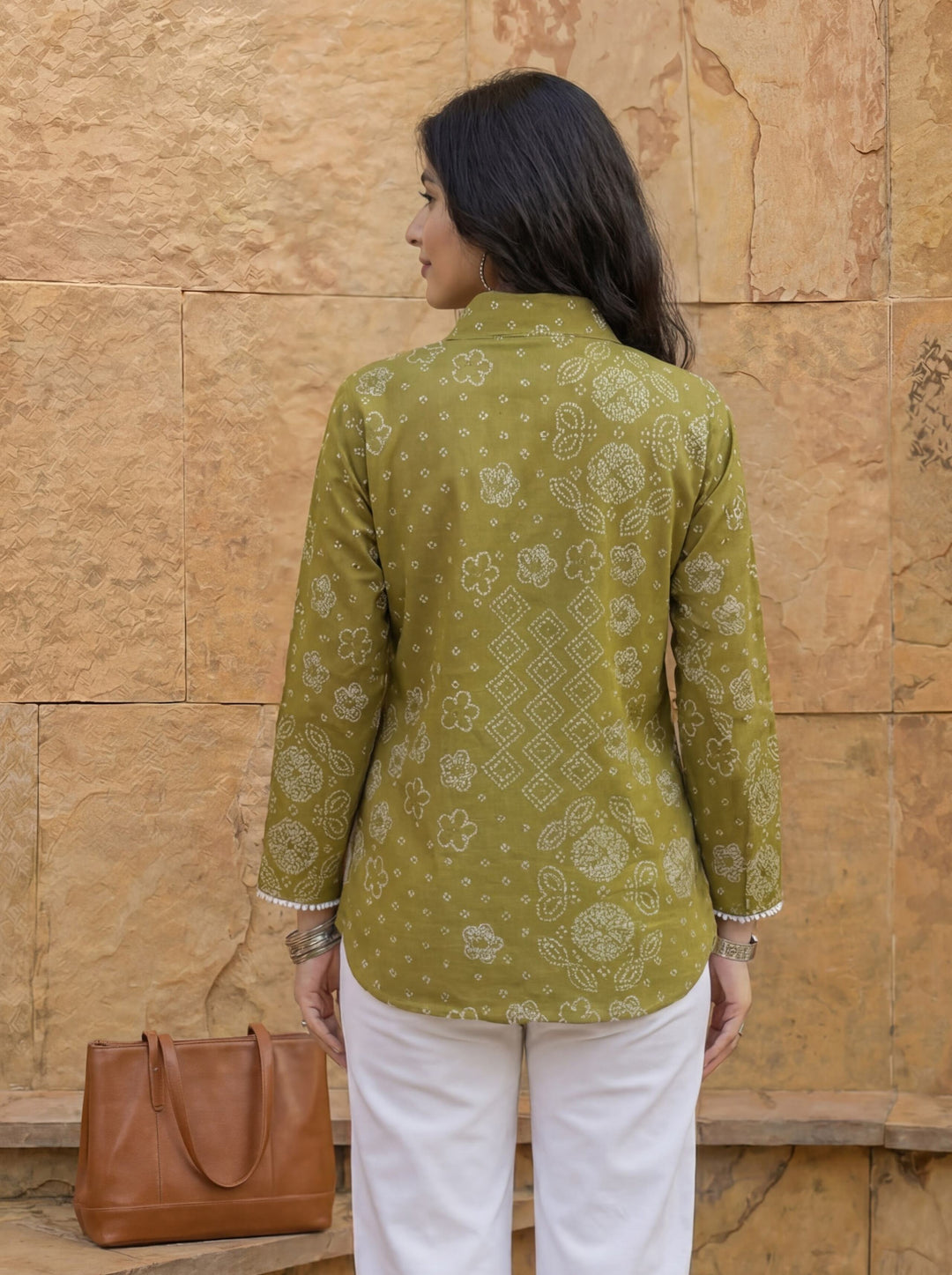 Green Cotton Bhandhej Shirt