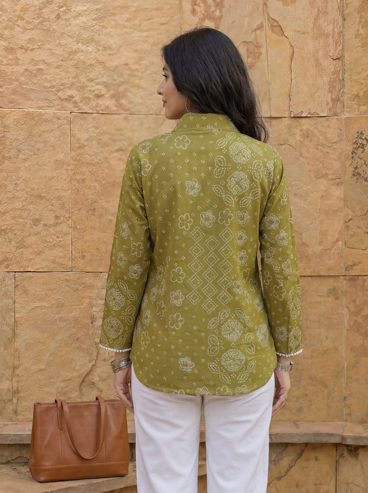 Green Cotton Bhandhej Shirt