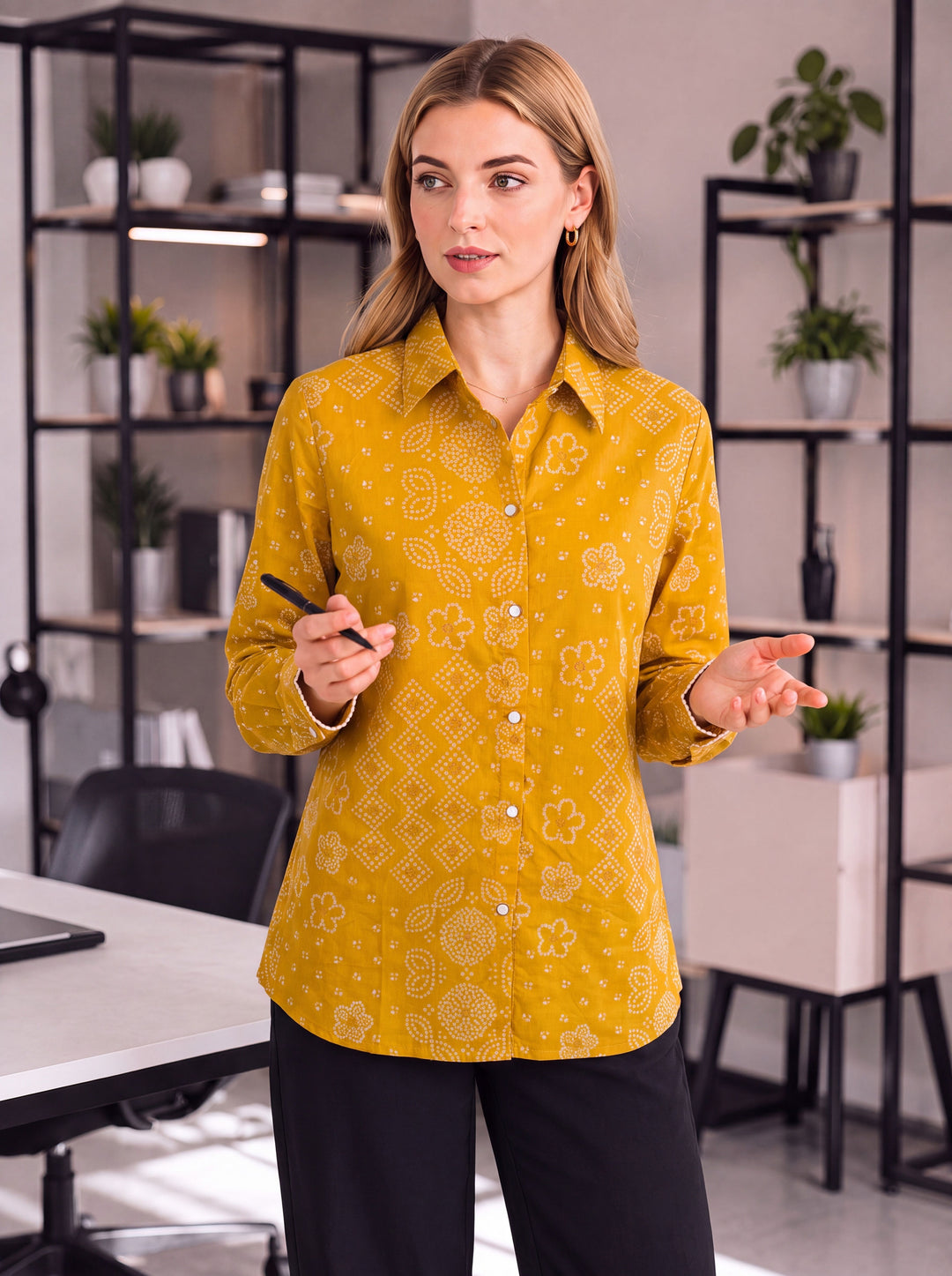 Green Cotton Bhandhej Shirt